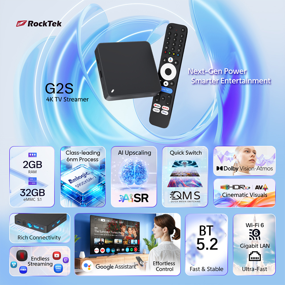 RockTek G2S UHD 구글 TV 박스 넷플릭스  - Home Cinema Google 리뷰 및 가격