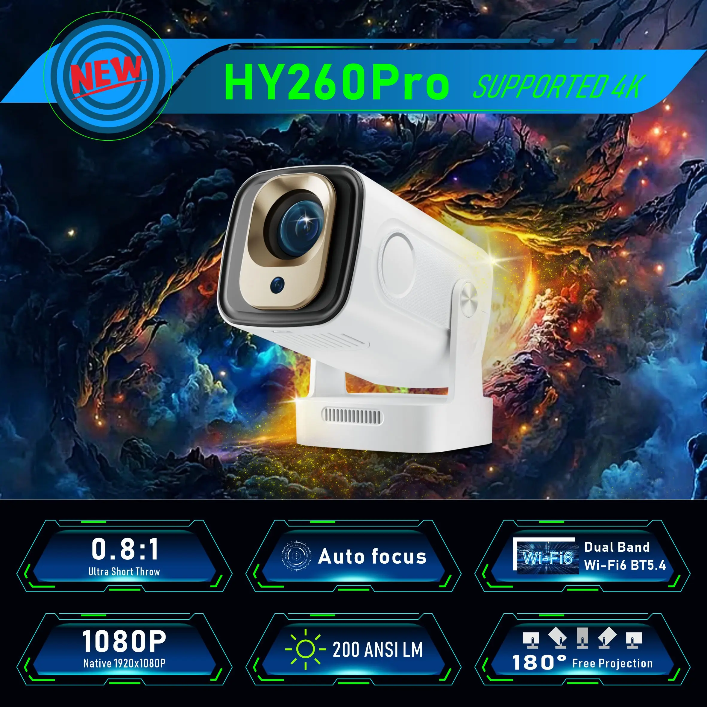 HY260Pro 스마트 프로젝터 4K 지원 안드로이드  - Home Cinema Quad 리뷰 및 가격